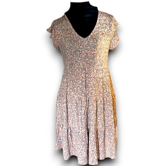 3rd and Malt Peach and Blue Short Sleeve Fit and Flair Floral Mini Dress Large - Picture 12 of 12